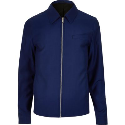Blue zip-up harrington jacket